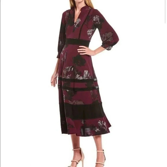 Taylor Floral Print V-Neck 3/4 Sleeve Jersey Midi Dress - Picture 5 of 16